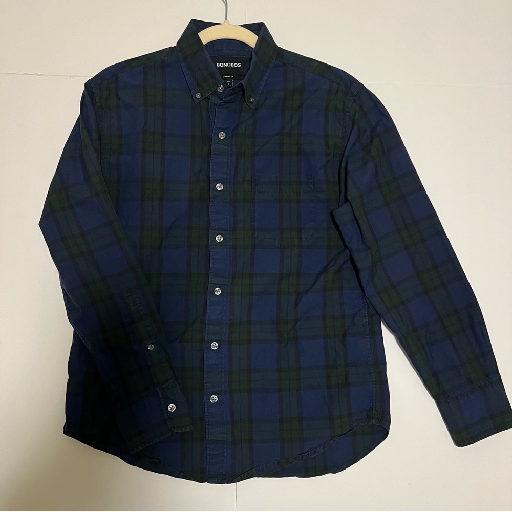 Bonobos Shirt Mens Small Blue Green Gingham Check Standard Fit Button Down